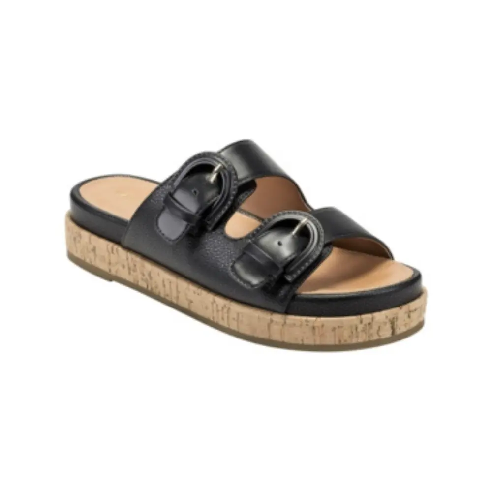 Bandolino Merla Women's Slide Black Leather Slip On Flatform Sandals JOBB2051