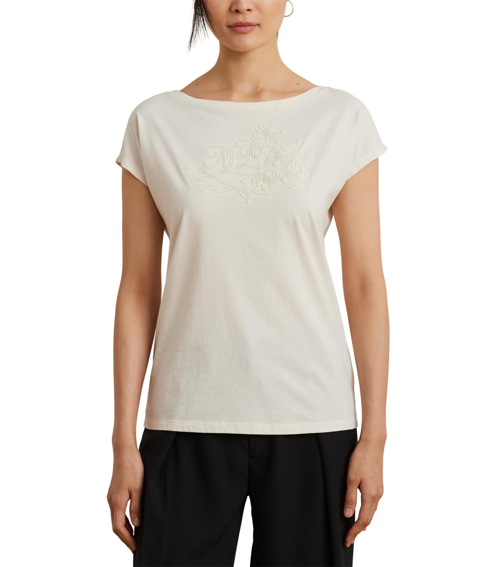 

Футболка Lauren Ralph Lauren Petite Grieta Short, цвет Mascarpone Cream