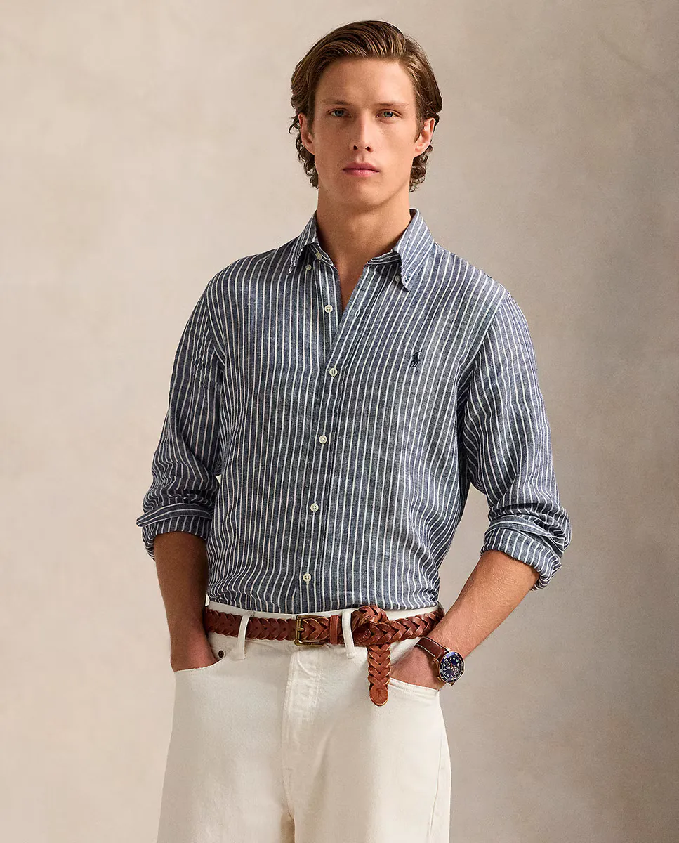

Льняная мужская рубашка прямого кроя Polo Ralph Lauren, темно-синий