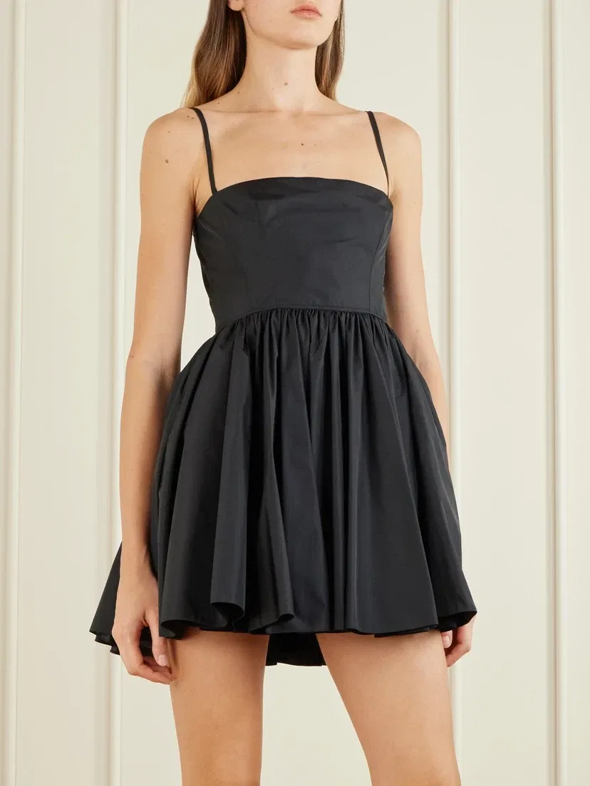 Короткое платье-бюстье из тафты Alaïa, черный — фото 3