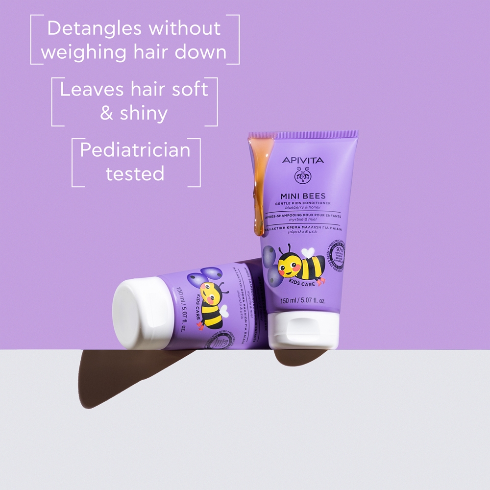 Кондиционер Mini Bees Gentle Kids с черникой и медом для детей Apivita, 150 мл — фото 2
