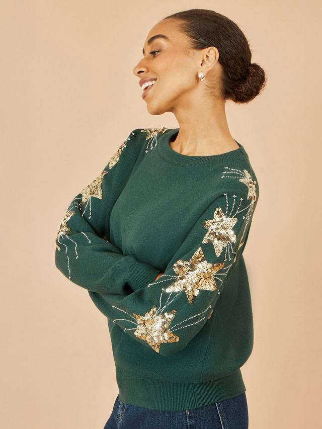 

Свитер с пайетками звездный с круглым вырезом Yumi, Green