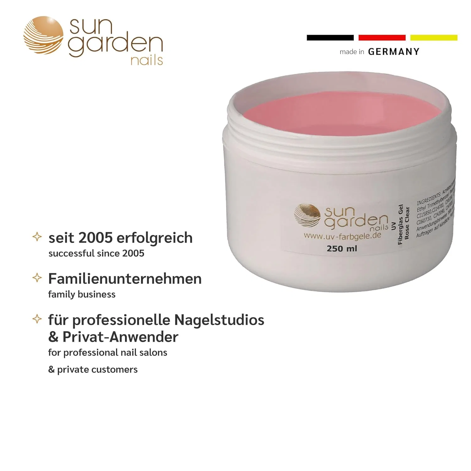 Гель для наращивания ногтей Sun Garden Nails Fibreglass Gel Rose Clear, 250 мл Sun Garden Nails — фото 3