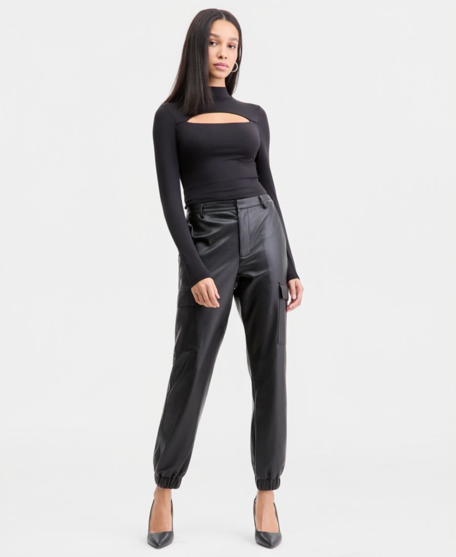 

Женские спортивные брюки из искусственной кожи Bar III, Deep Black