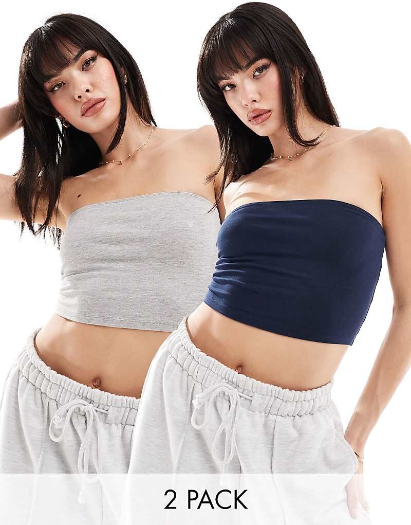 

Две пары укороченных топов-бандо ASOS DESIGN верескового серого и темно-синего цветов