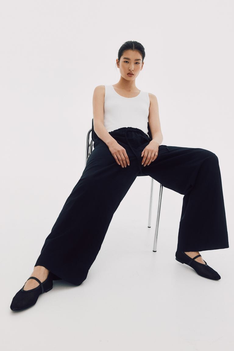 

Широкие брюки из смеси льна H&M, черный