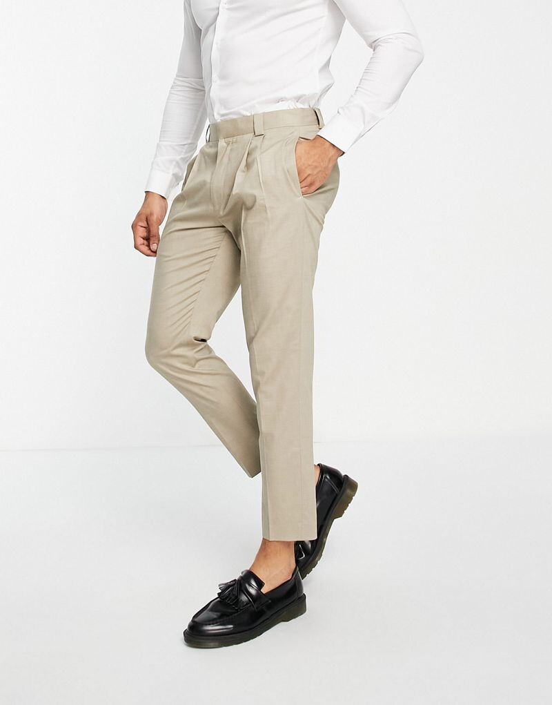 

Белые зауженные брюки из смесового льна Topman