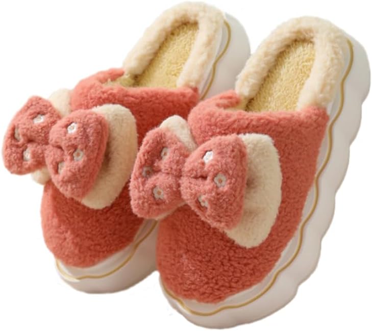 

Милые плюшевые хлопковые тапочки ELONEL с кроликом для мужчин и женщин, мягкие цветочные тапочки для дома и улицы, красный