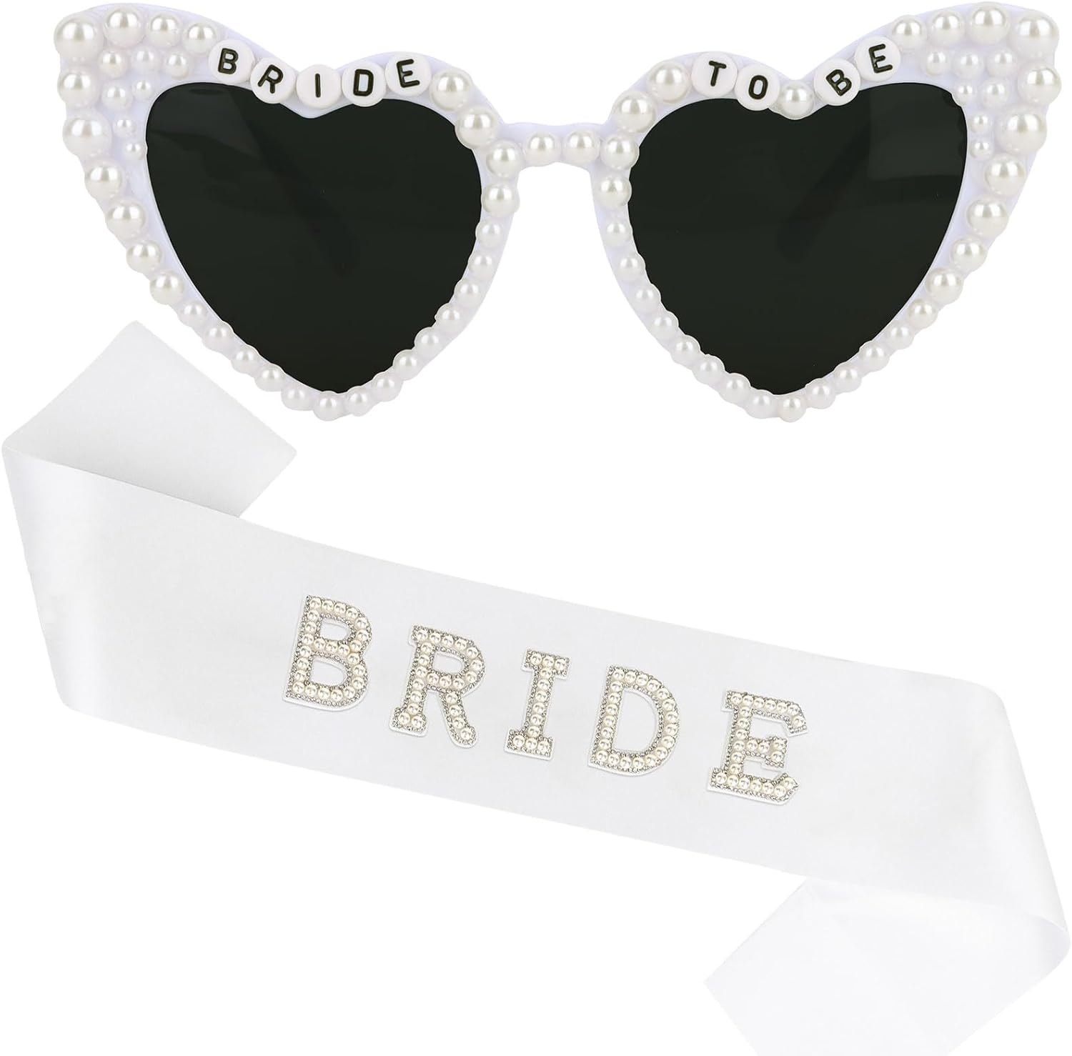 

Солнцезащитные очки в форме сердца для женщин, аксессуары для девичника, винтажные свадебные аксессуары, жемчужные солнцезащитные очки и пояс для невесты, подарки на девичник Araluky, White