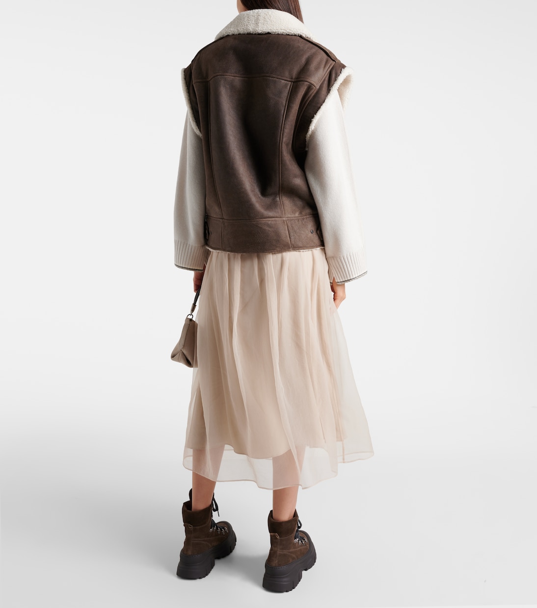 Кожаный жилет на подкладке из овчины Brunello Cucinelli, Tortora + Pelo Naturale — фото 3