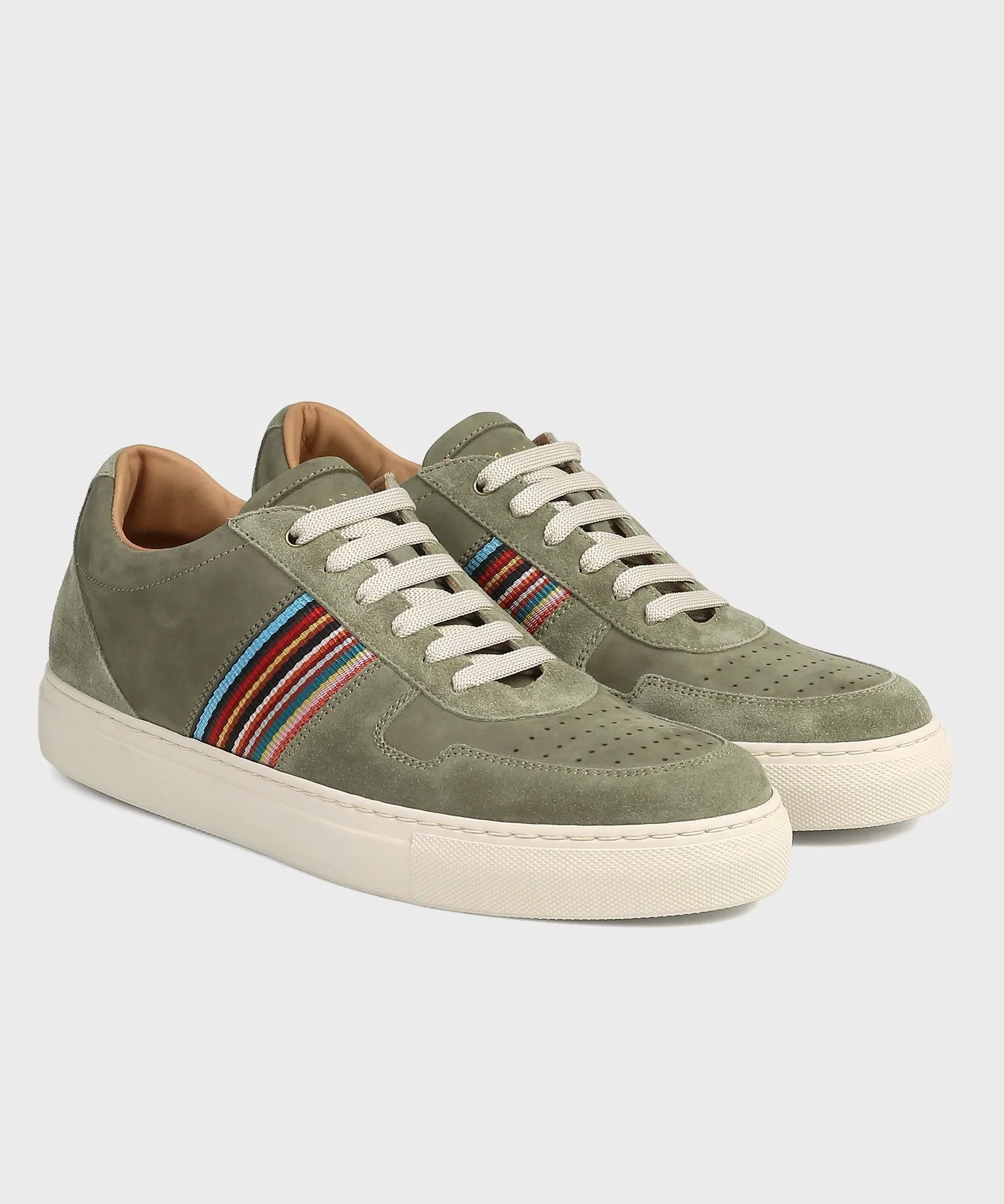 Мужские кожаные кроссовки Paul Smith Signature Stripe зелёные — фото 2