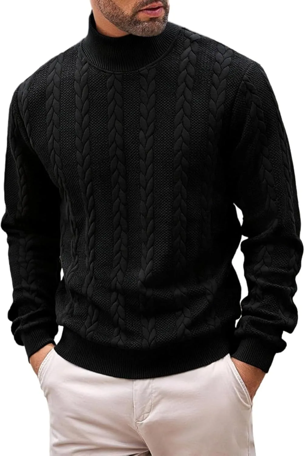 

Мужской свитер с высоким воротником и длинными рукавами