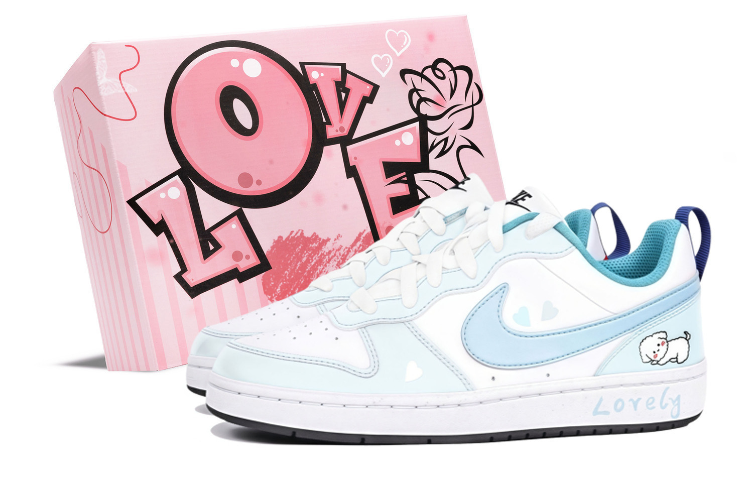 

Nike Детские кроссовки для скейтбординга Court Borough Sea Salt Box с нескользящей подошвой, износостойкие, светло-голубые, для подростков