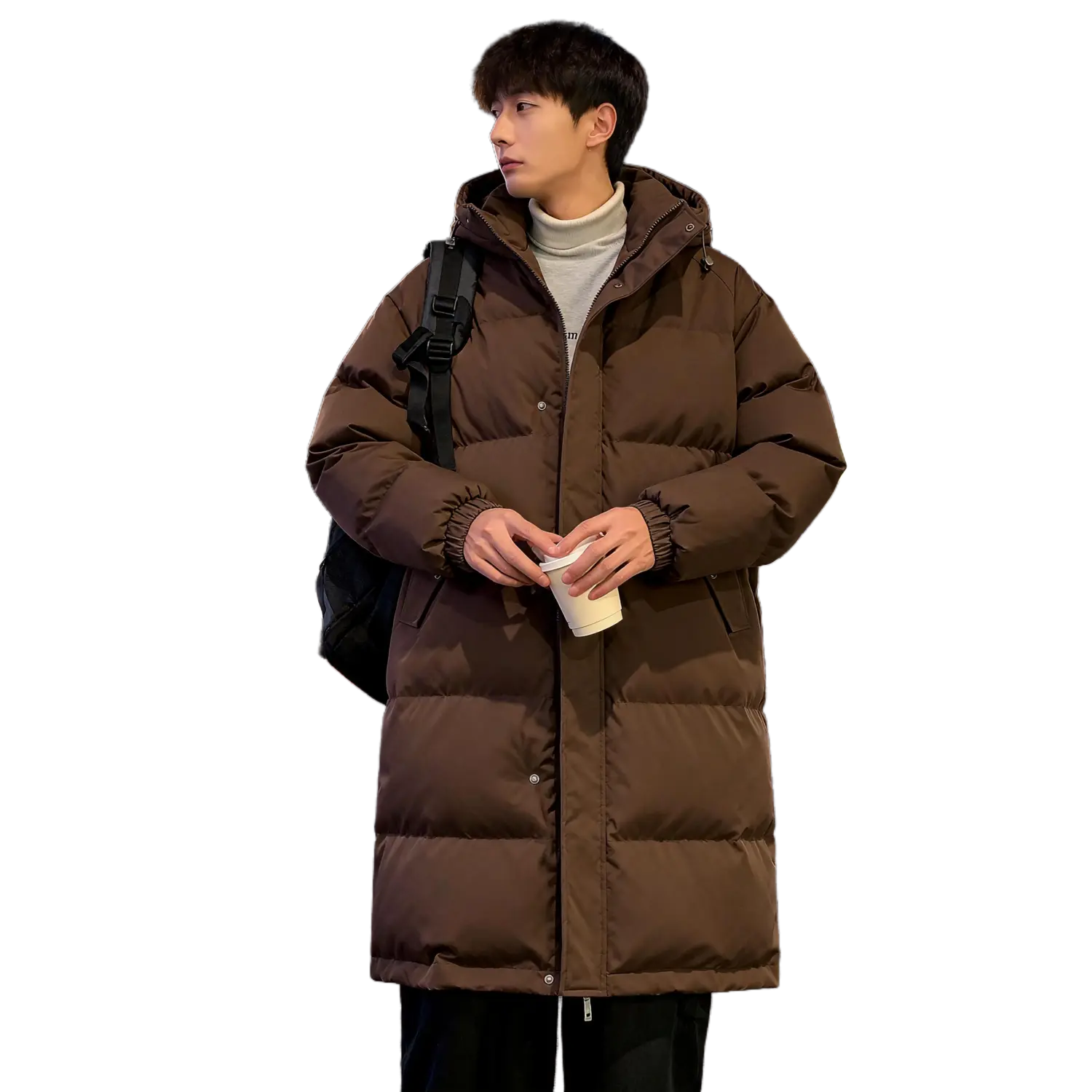 

Пуховик Unisex Hooded Fleece lined Others X1617, coffee mid-length puffer jacket