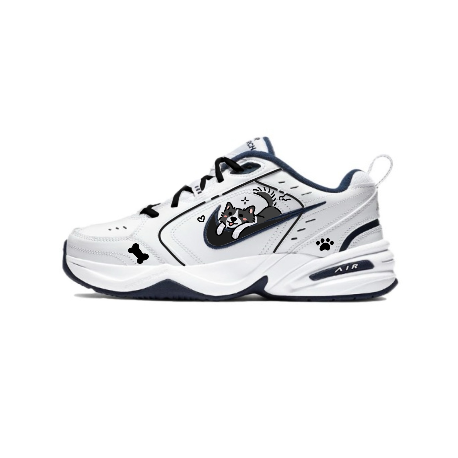 

Nike Мужские и женские кроссовки Air Monarch 4 Chunky низкие черно-белые, цвет Black White