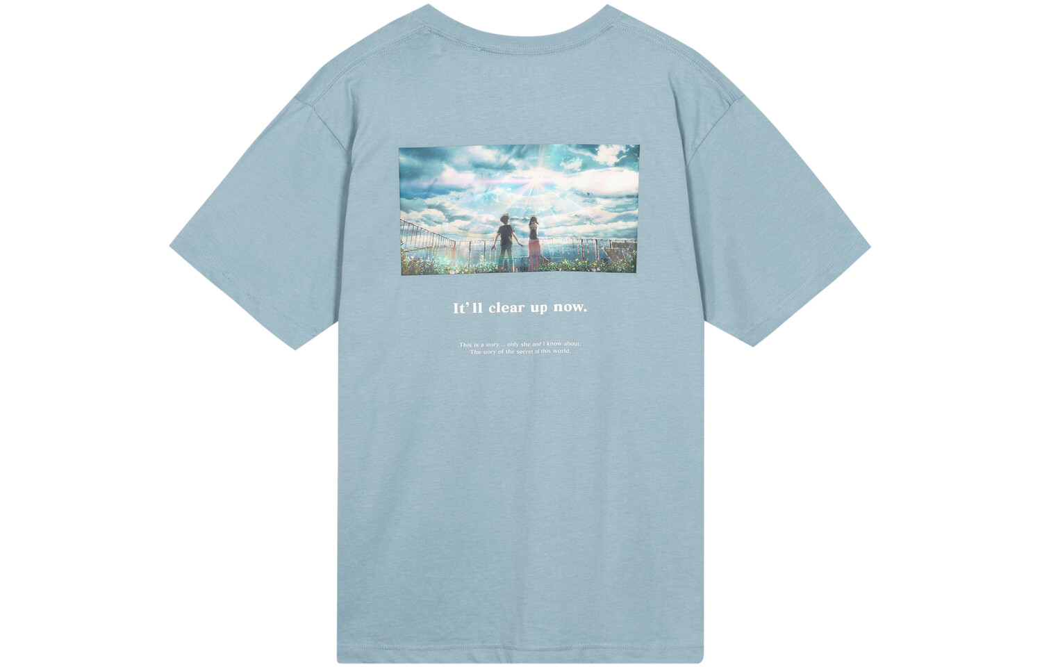 Футболка X Makoto Shinkai SS23 унисекс пудрово-голубая Uniqlo, розовый/голубой — фото 2