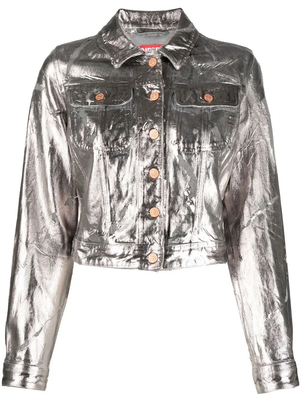 Укороченная металлизированная куртка Diesel, серебро