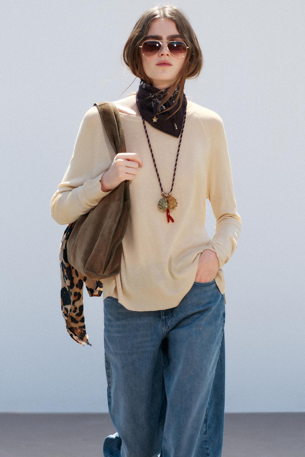 

Свитер тонкой вязки ZARA, песочный