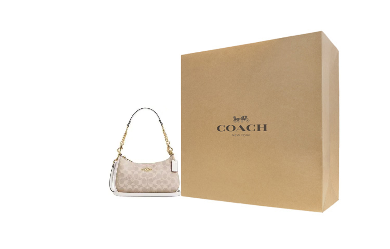 

COACH Терри с покрытием из холста портативная сумка через плечо на пояс среднего размера женская песочная и меловая белая