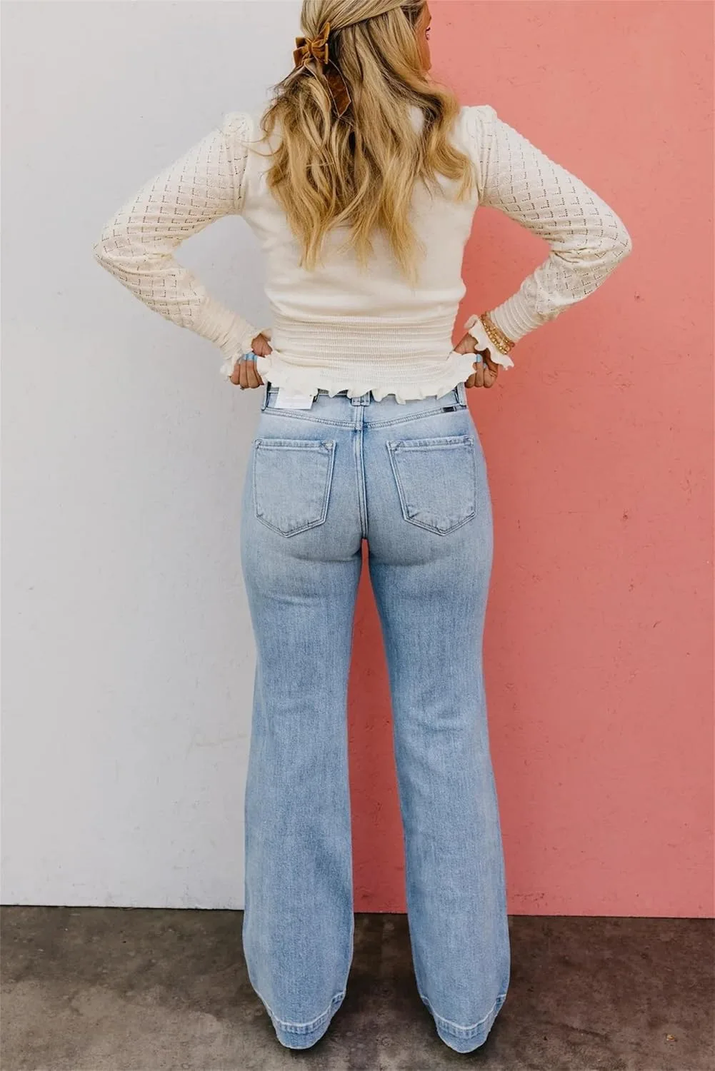 Джинсы женские Plus Size Casual High Waisted Vintage Wash Stretchy Tummy Straight Leg — фото 4