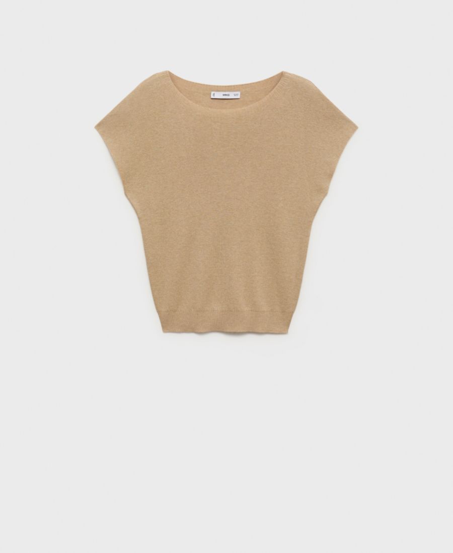 

Женский свитер тонкой вязки с короткими рукавами MANGO, Ecru