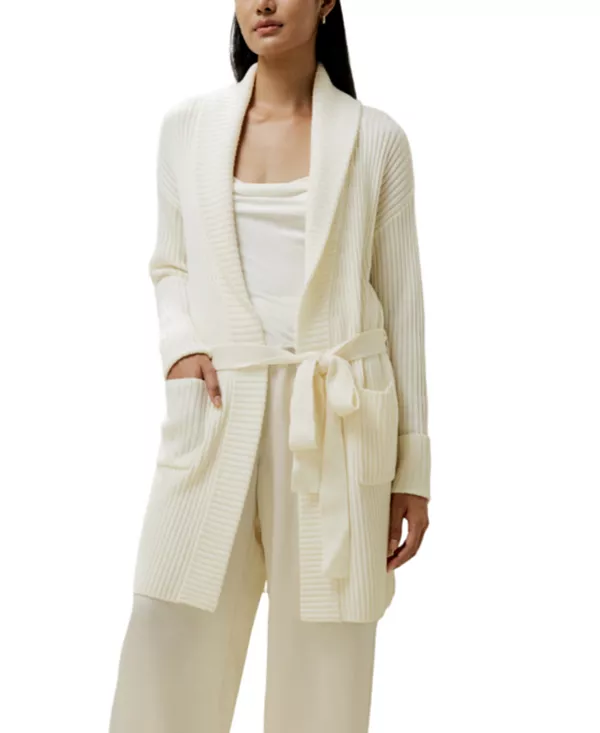 

Кардиган с воротником-шалью из мериносовой шерсти Lilysilk, белый