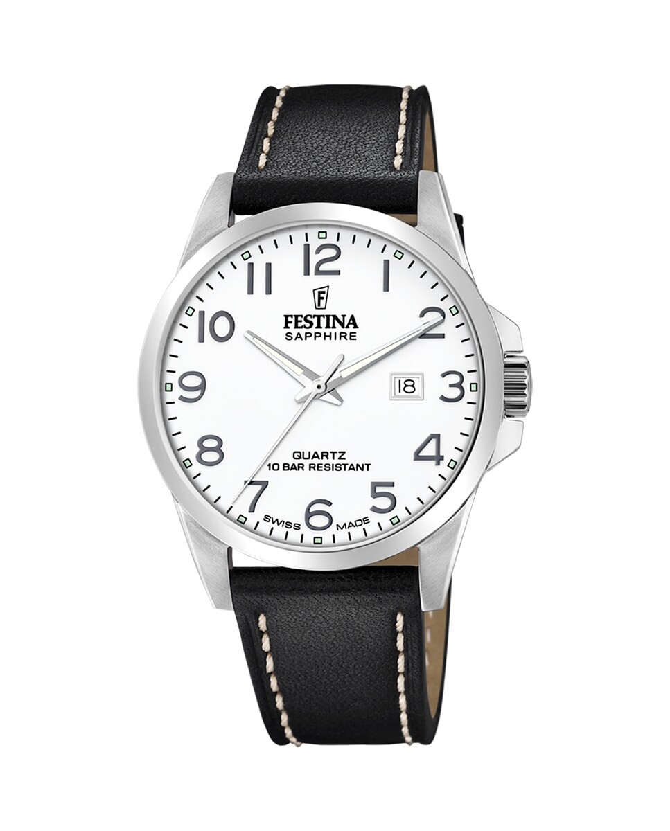 

F20025/1 Черные кожаные мужские часы Swiss Made Festina, черный