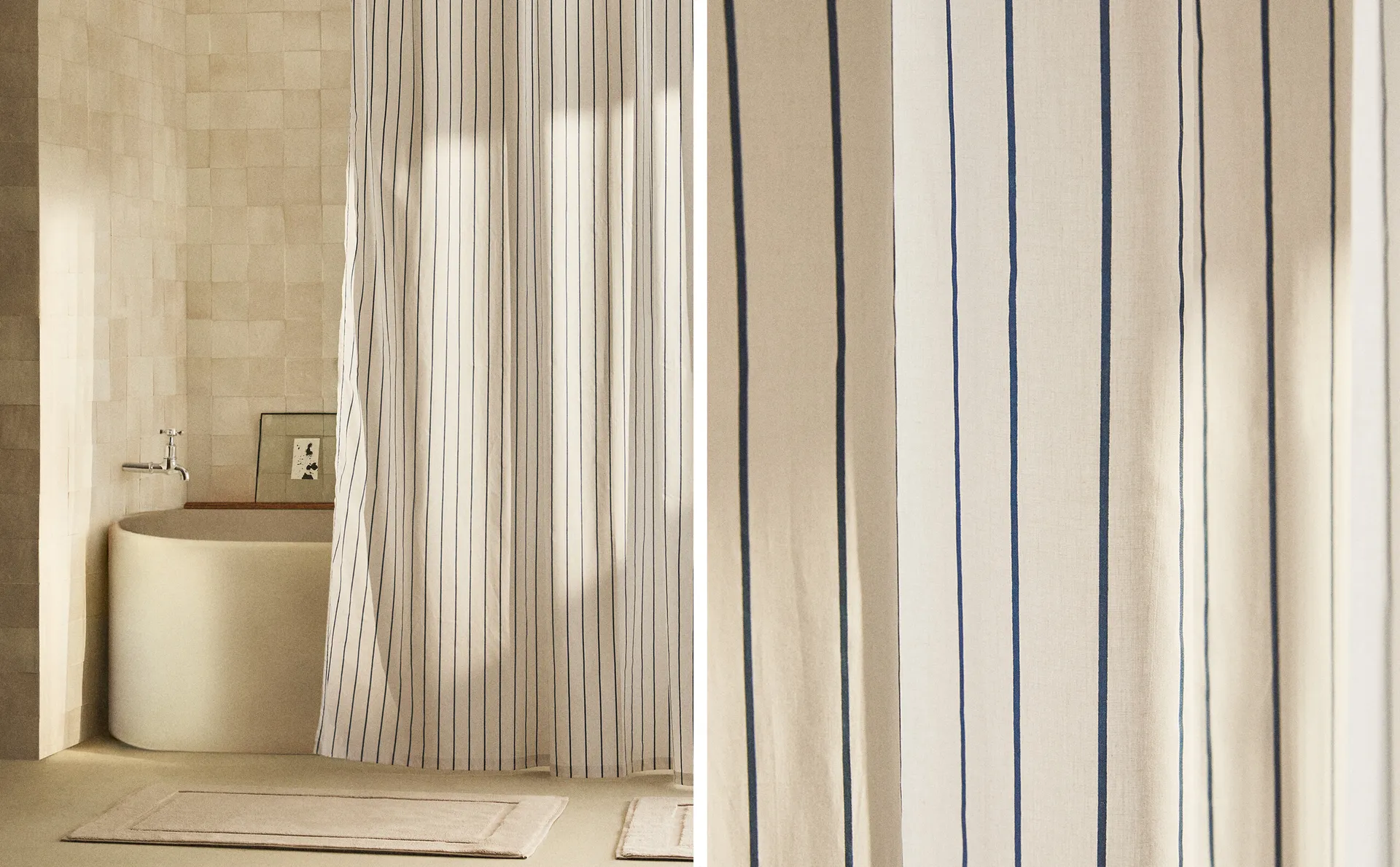 

Полосатая хлопковая занавеска для душа Zara Home, синий