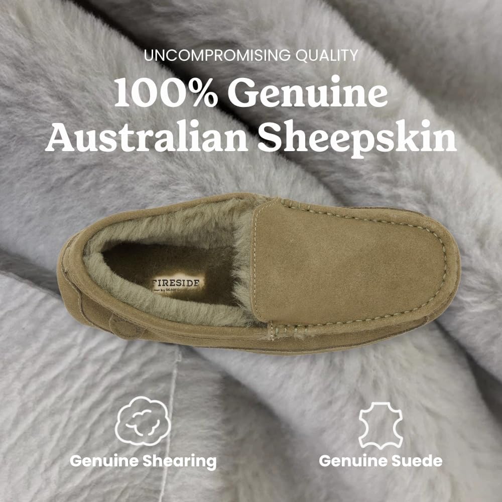 Мужские мокасины Fireside By Dearfoams Melbourne из натуральной овчины, лоферы из пеноматериала с эффектом памяти, домашние тапочки без шнурков, Loden — фото 3