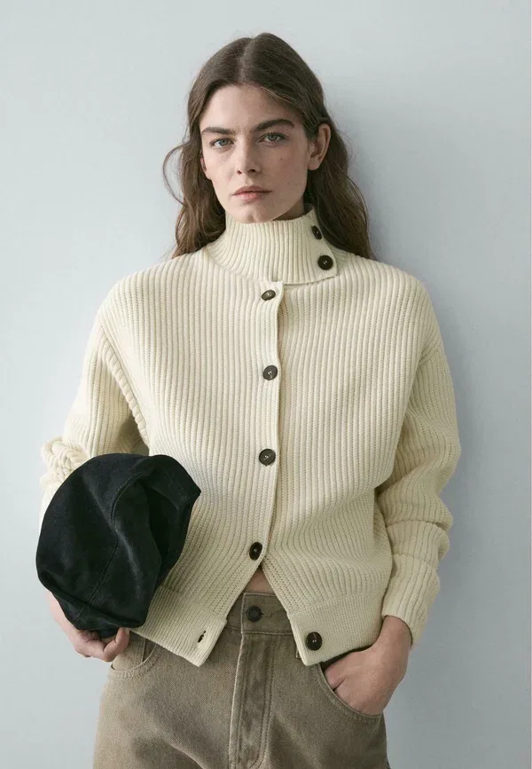 Кардиган с высоким воротом Massimo Dutti, бежевый