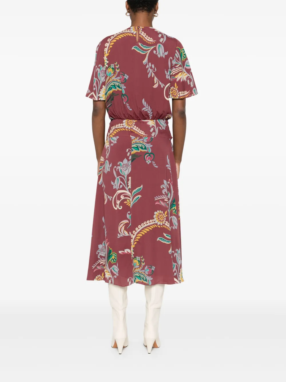 Платье с цветочным принтом и узлом Etro, красный — фото 4