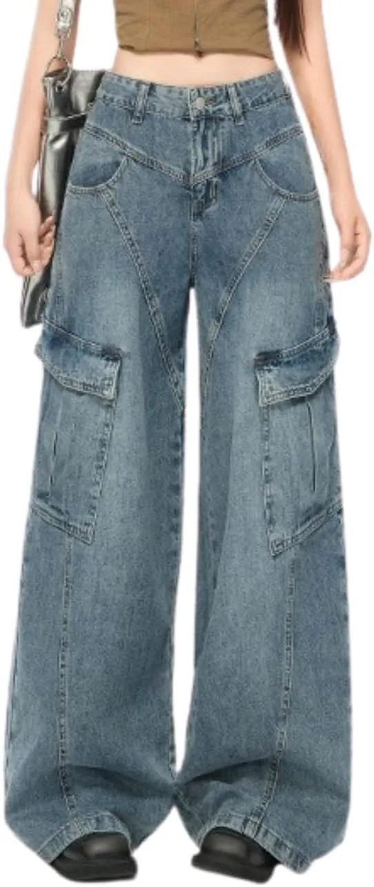 

Брюки-карго для женщин, широкие, свободные, джинсовые, синие OTEEGX