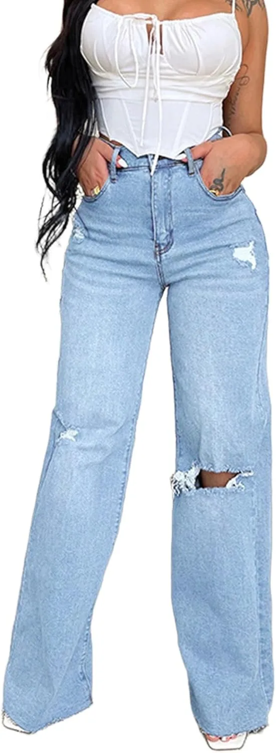 

Женские джинсы Casual High Waist Ripped Distressed Baggy Straight Wide Leg Y2K