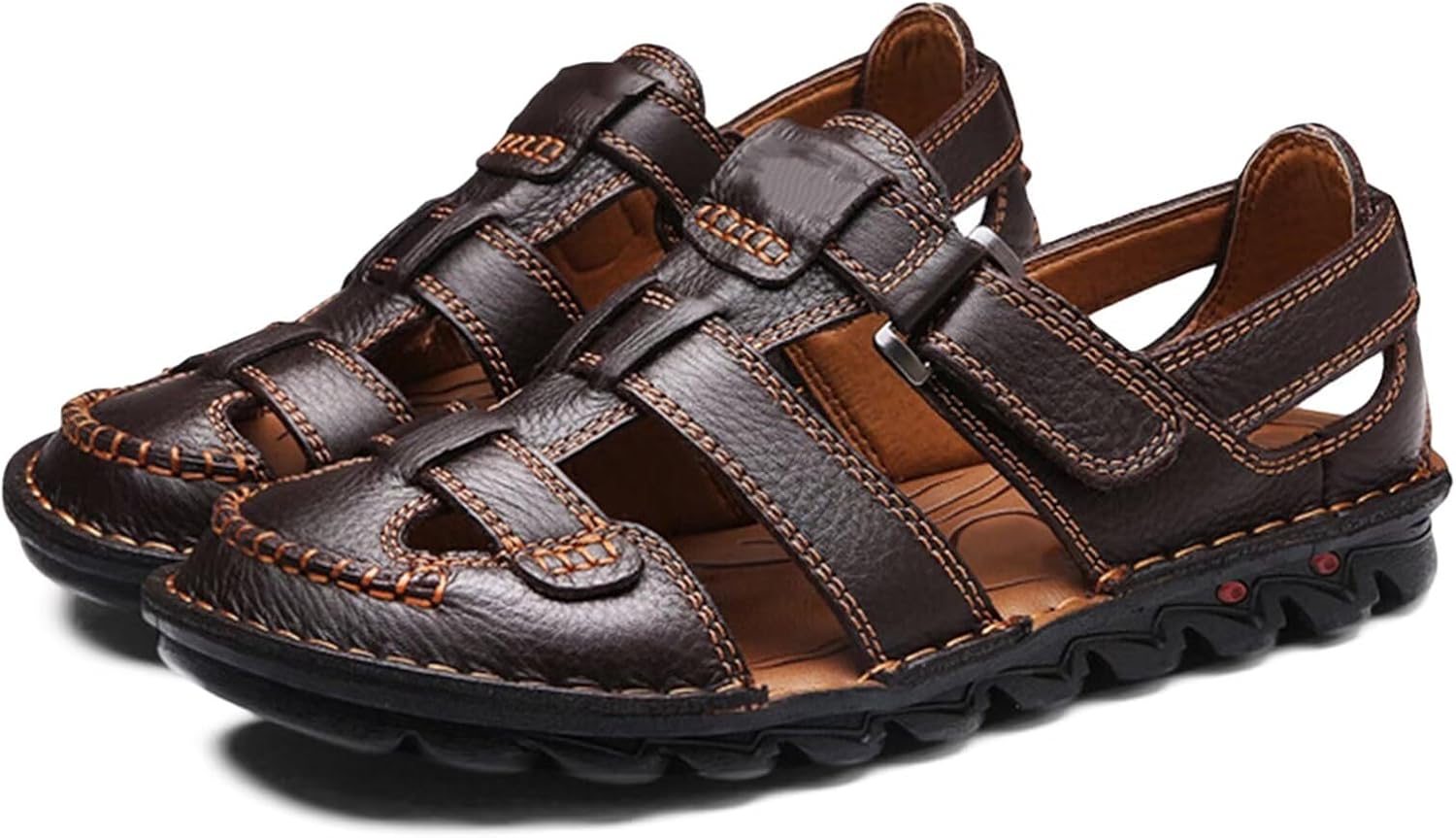 

Мужские походные сандалии для активного отдыха, летние пляжные сандалии-рыбацкие с закрытым носком, трекинговые прогулочные сандалии, повседневные, дышащие, противоскользящие водонепроницаемые обувь Hnvavq, коричневый