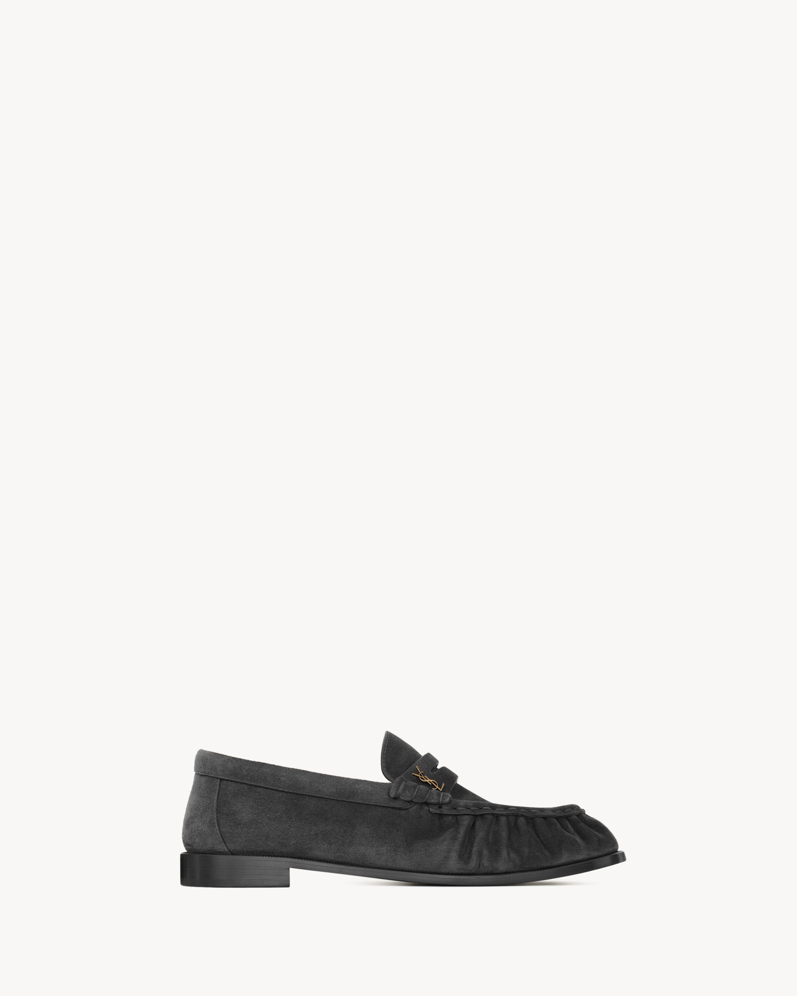 Лоферы из мягкой замши Saint Laurent, серый/серебряный — фото 2