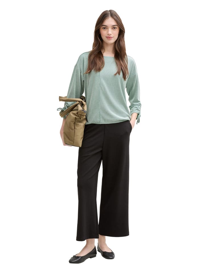 

TOM TAILOR Denim Футболка с длинными рукавами бело-зеленого цвета