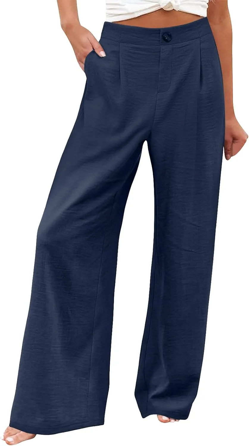 

Женские льняные палаццо для лета и пляжа с высокой эластичной талией и карманами funnyrap