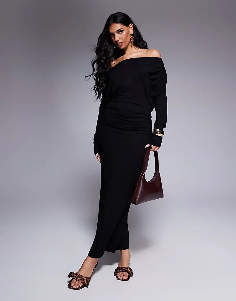 

Свободное платье макси с открытыми плечами черного цвета ASOS DESIGN