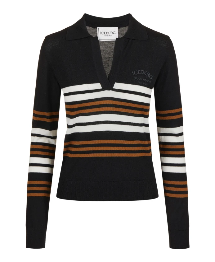 

Рубашка-Поло с длинными рукавами из сверхтонкой мериносовой шерсти с отделкой в тон. Iceberg, мультиколор