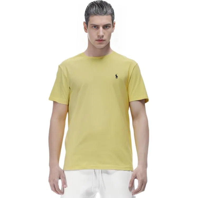 Футболка хлопковая с вышивкой Polo Ralph Lauren желтая — фото 3