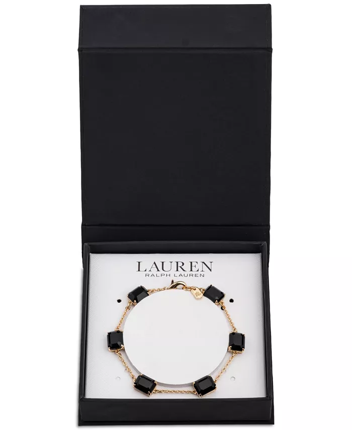 

Браслет из золотистых квадратных камней и тонких звеньев цепи Lauren Ralph Lauren, черный