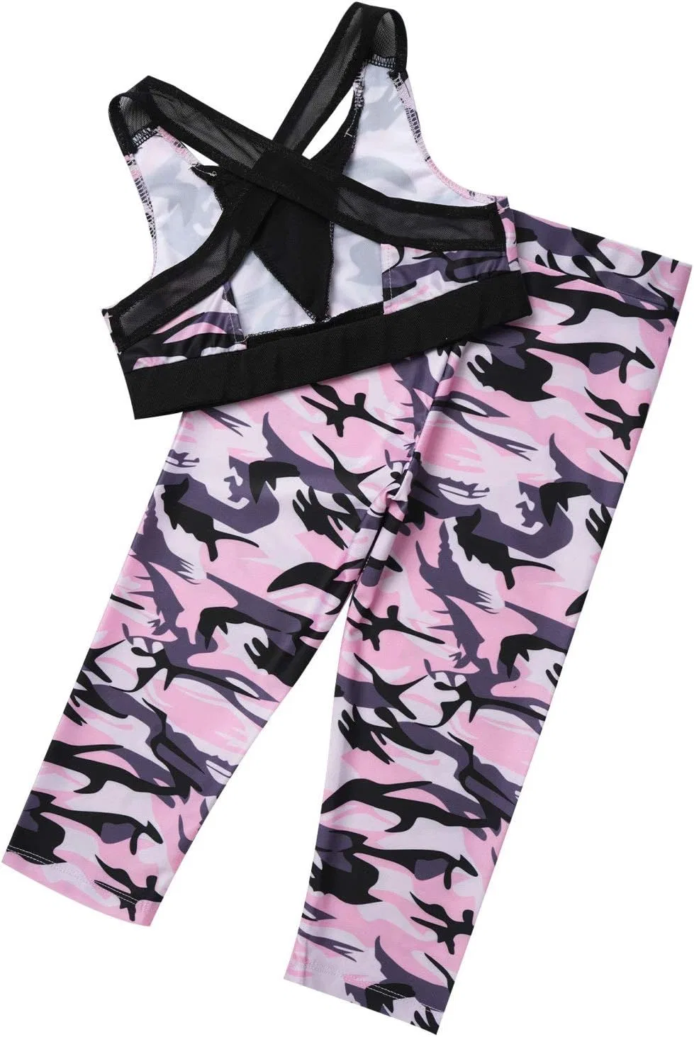 Детский спортивный костюм с камуфляжным принтом Hansber, топ и леггинсы, Camouflage Pink — фото 4