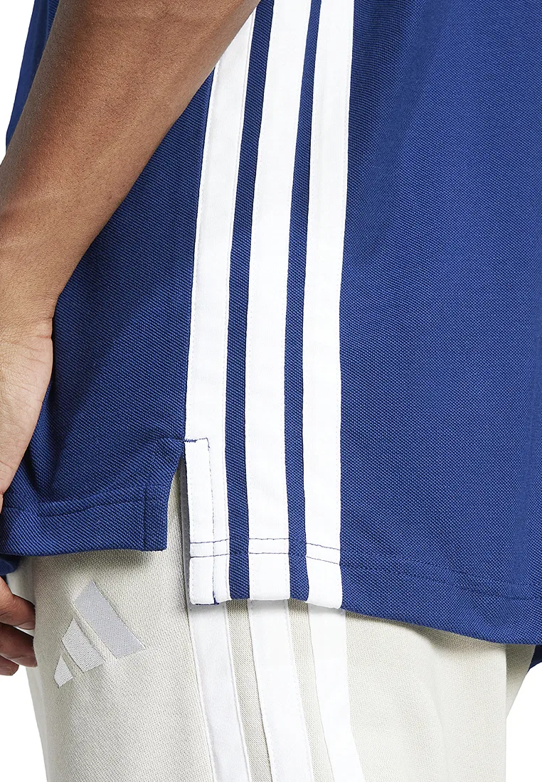 Поло, три полоски, Essentials, adidas, белый/темно-синий — фото 3