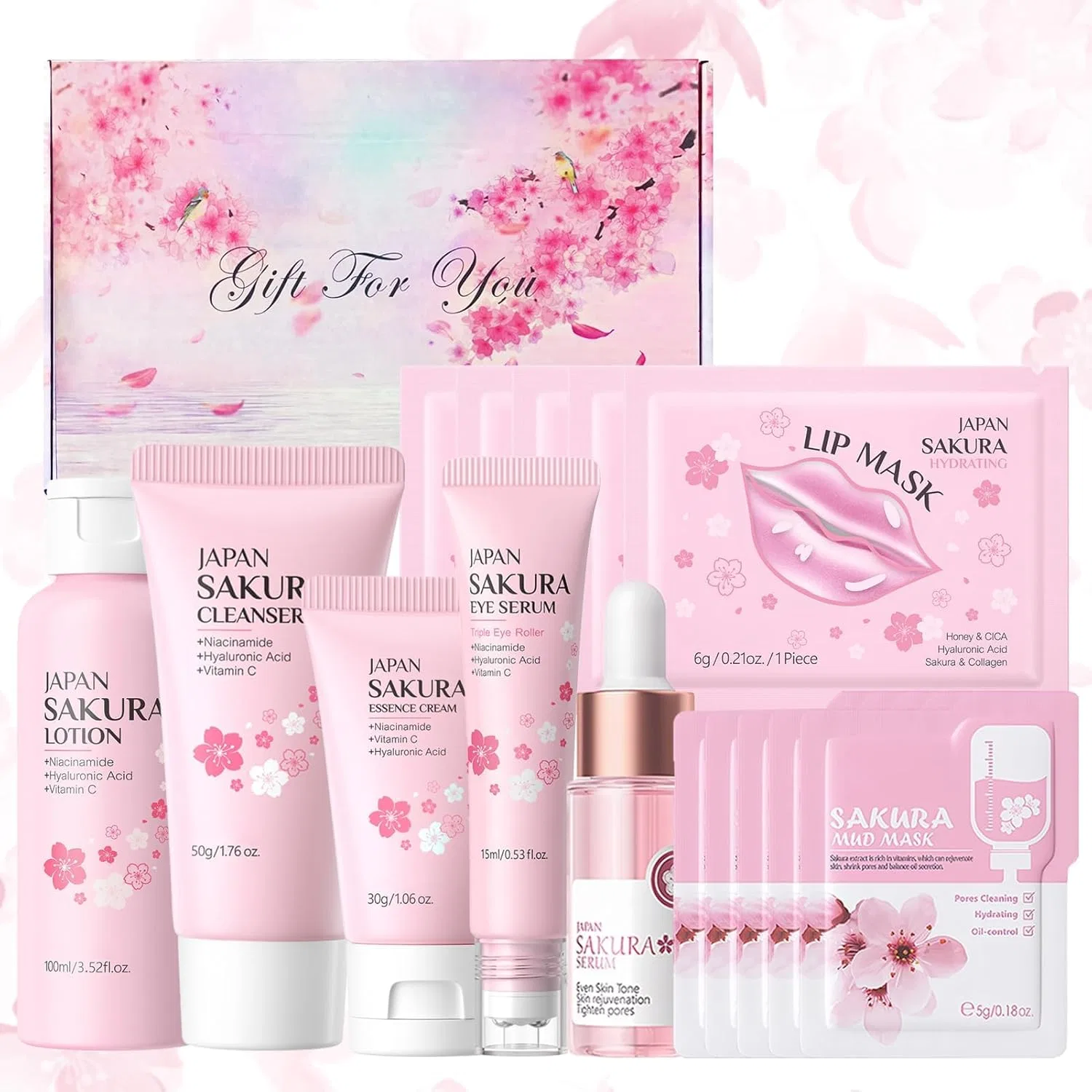 Набор для ухода за кожей Sakura, 16 предметов Dongcill, Pink 16