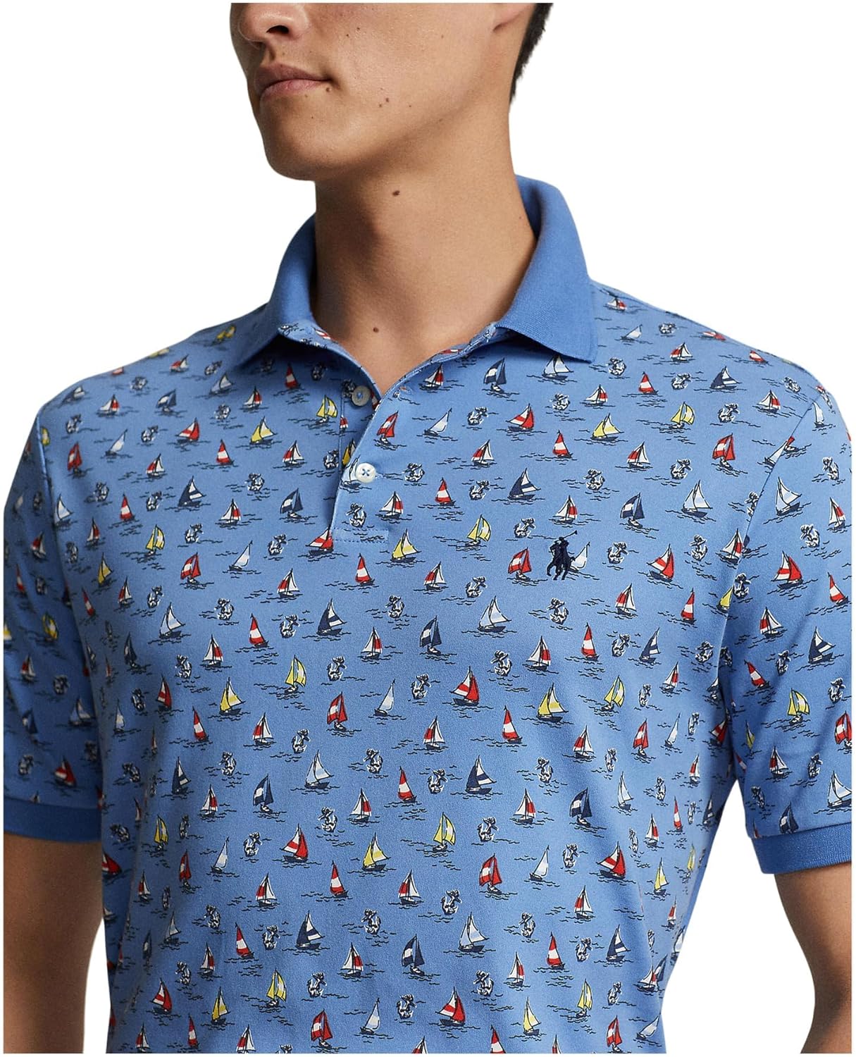 POLO RALPH LAUREN Мужская футболка в классическом крое с полосками, High Tide Convo Ne Blue — фото 3