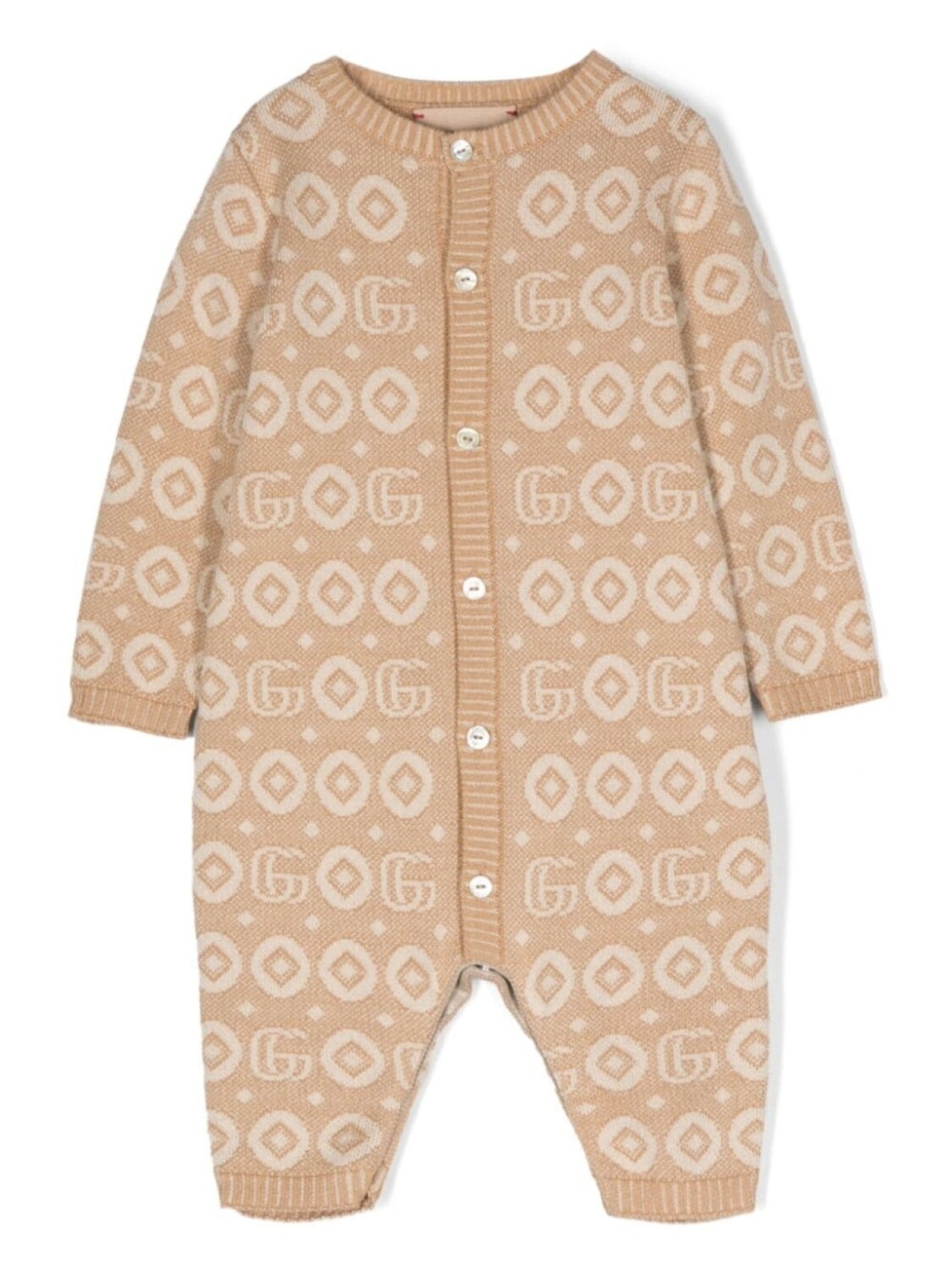 

Gucci Kids ромпер вязки интарсия с логотипом, нейтральный цвет
