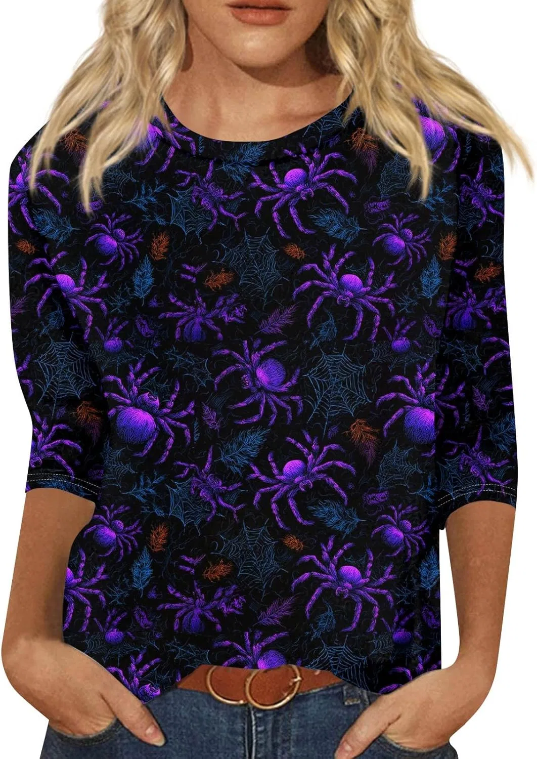 Футболка с принтом, 3/4 рукав, Halloween, Dark Purple