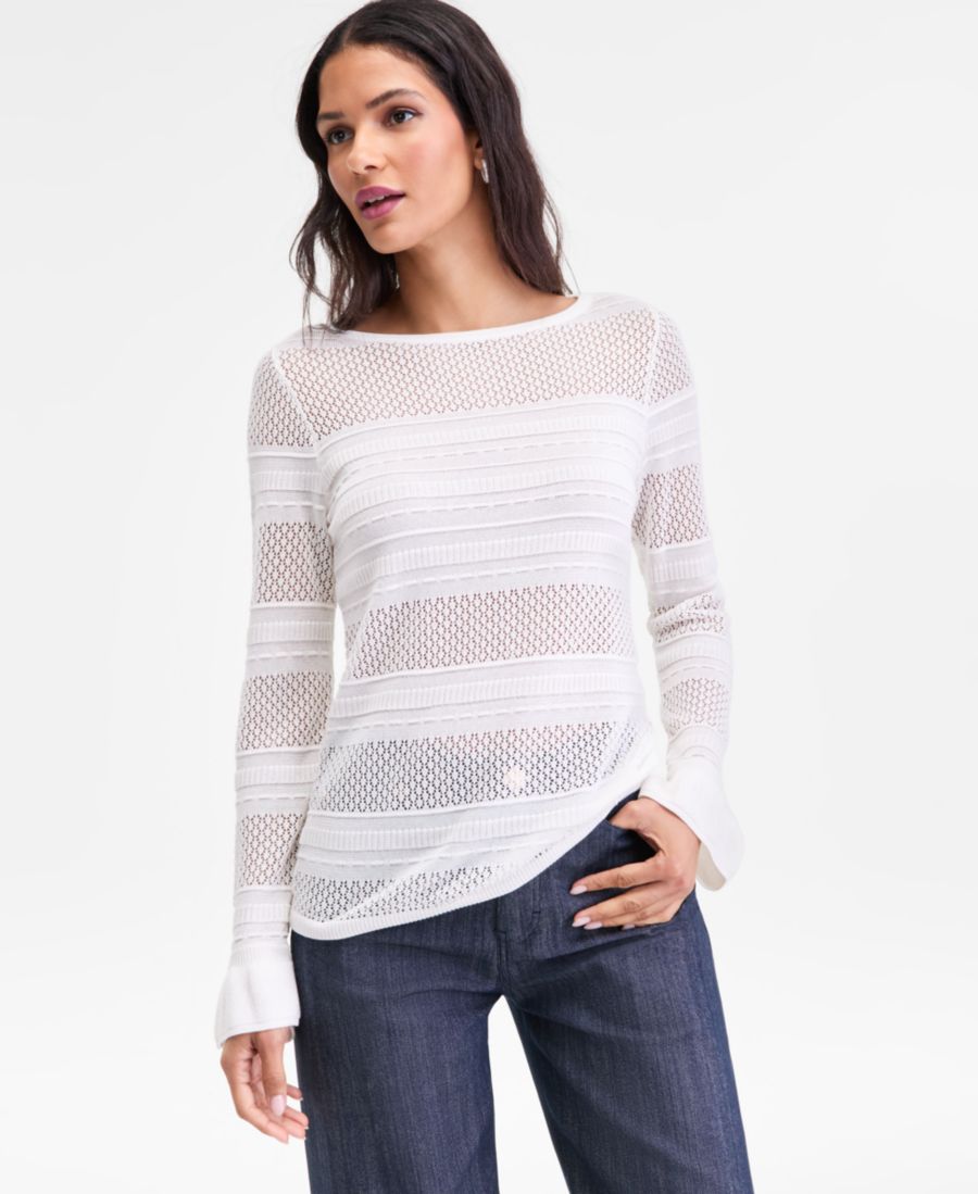 

Женский свитер с оборками и ажурной отделкой, эксклюзивно от Macy's INC International Concepts, Washed White
