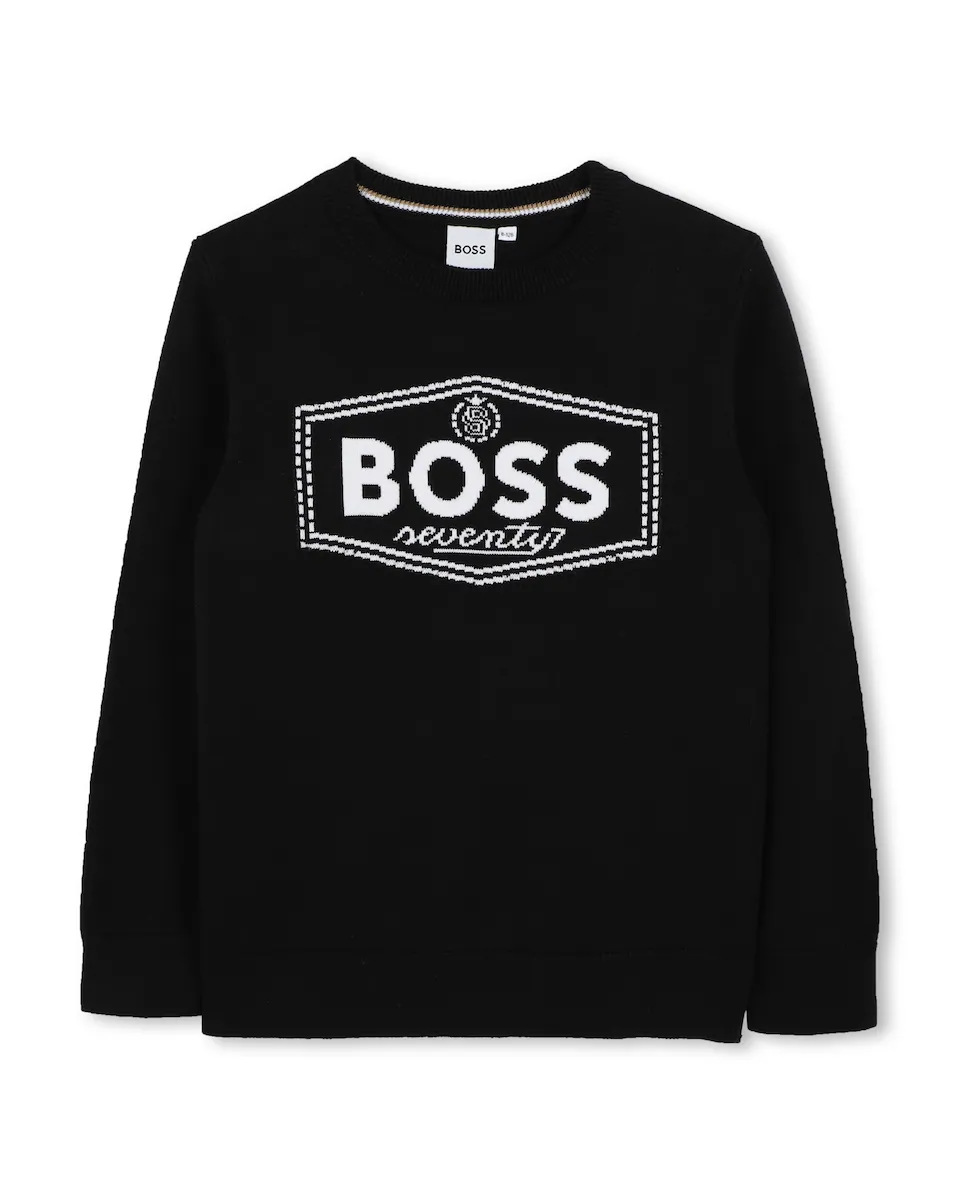 

Свитер для мальчика с логотипом спереди и круглым вырезом BOSS Kidswear, черный