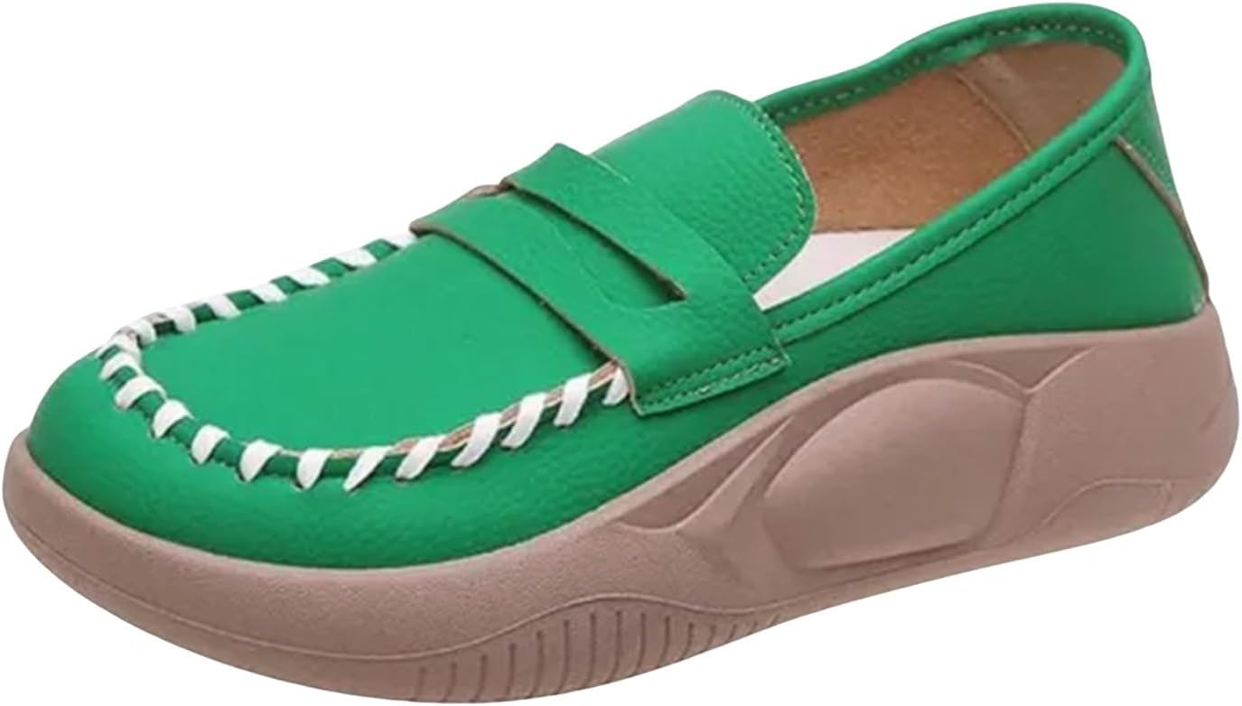 

Женские лоферы Легкие слипоны Лоферы с плоской подошвой Низкие Мягкая утолщенная подошва Нескользящие кроссовки Удобная обувь с круглым носком Винтажные прогулочные туфли Wabkderpu, зеленый